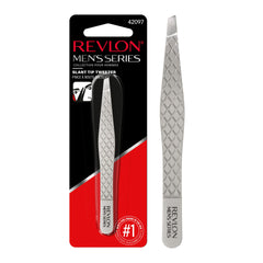 REVLON slanted-tip tweezers with precision tips for brows and facial hair grooming.