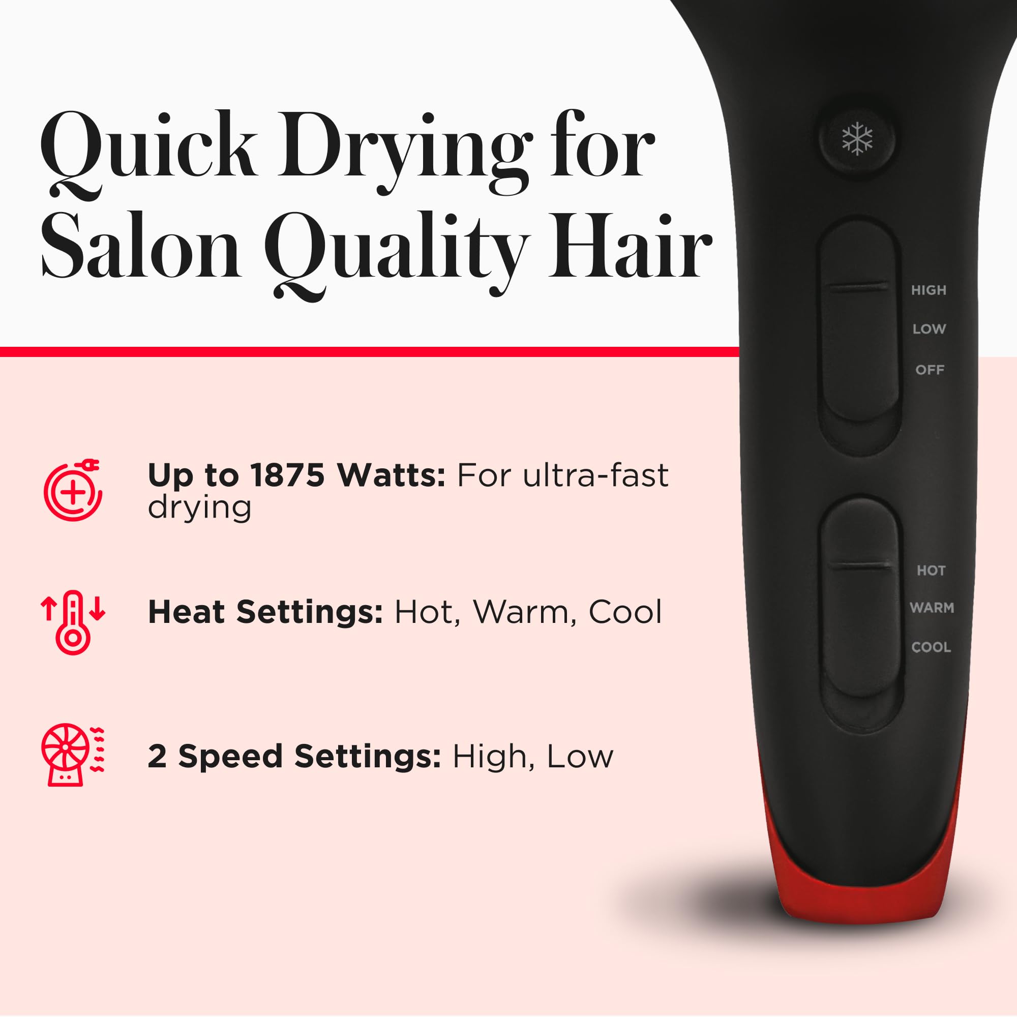 REVLON SmoothStay 1875W lightweight dryer for efficient styling.