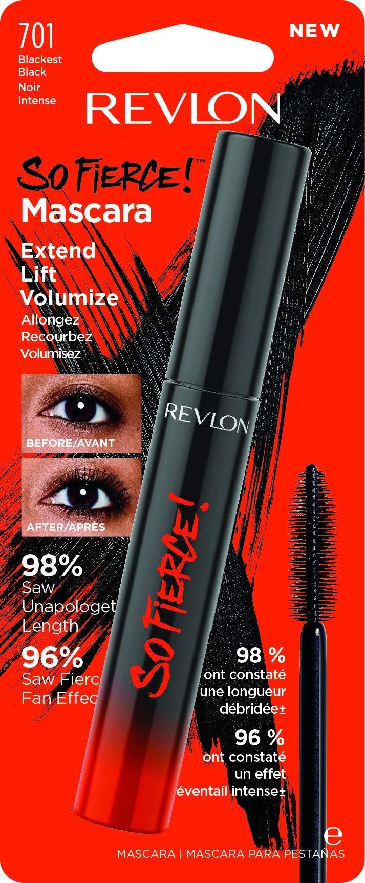 Revlon So Fierce Mascara packaging shown for travel-ready glam.