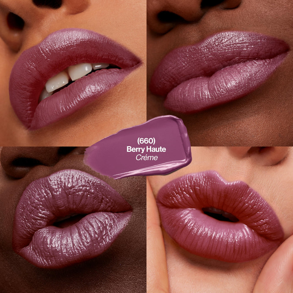 Revlon Berry Haute swatches on skin show color payoff and smooth texture