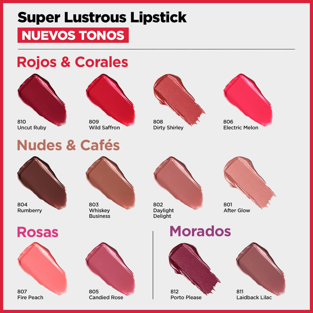 Revlon Super Lustrous Lipstick Fire Peach comes in creme and pearl finishes.