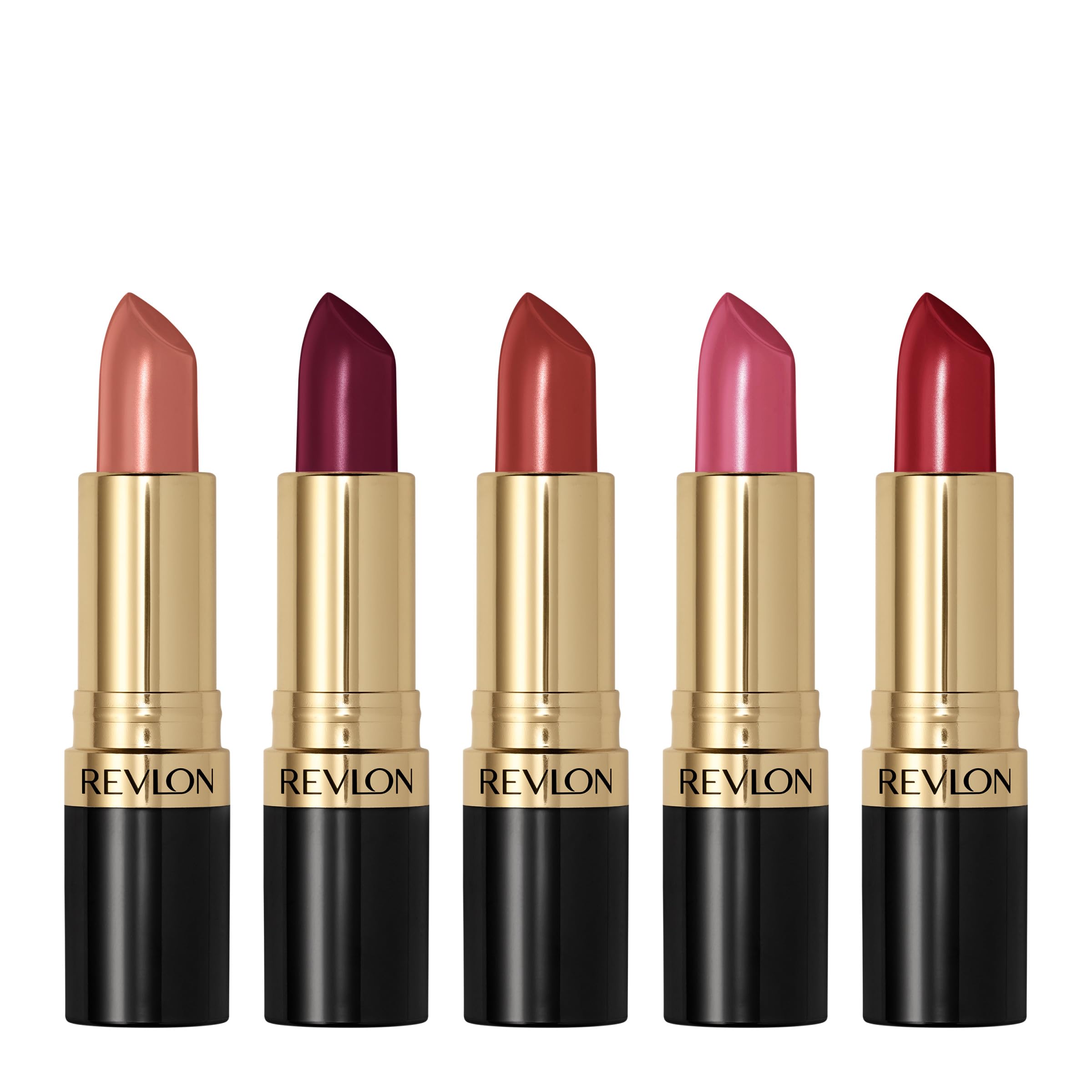 REVLON Super Lustrous Lipstick Gift Set packaging and five shade display.