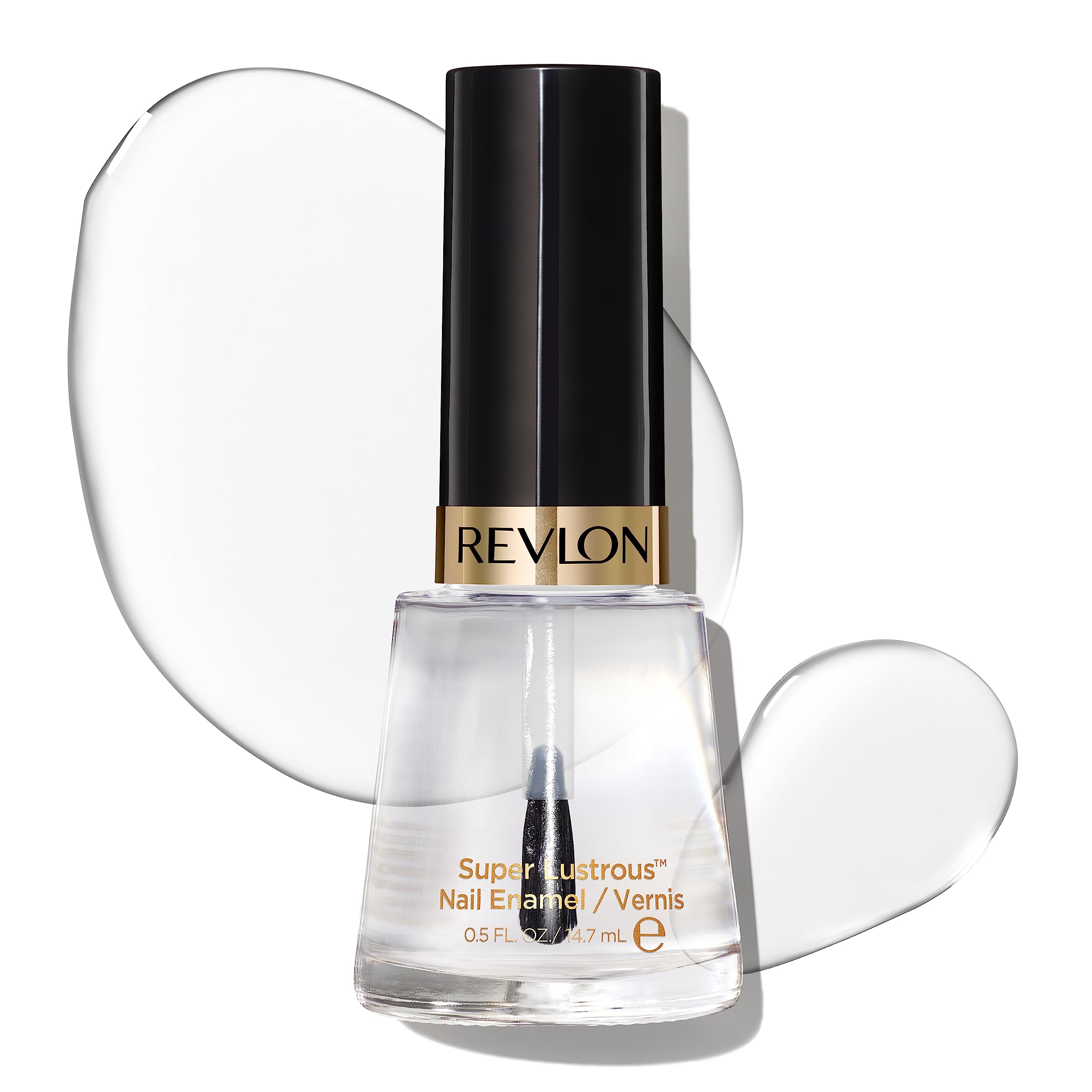 Revlon Super Lustrous Clear Nail Polish bottle closeup showing crystal-clear shine
