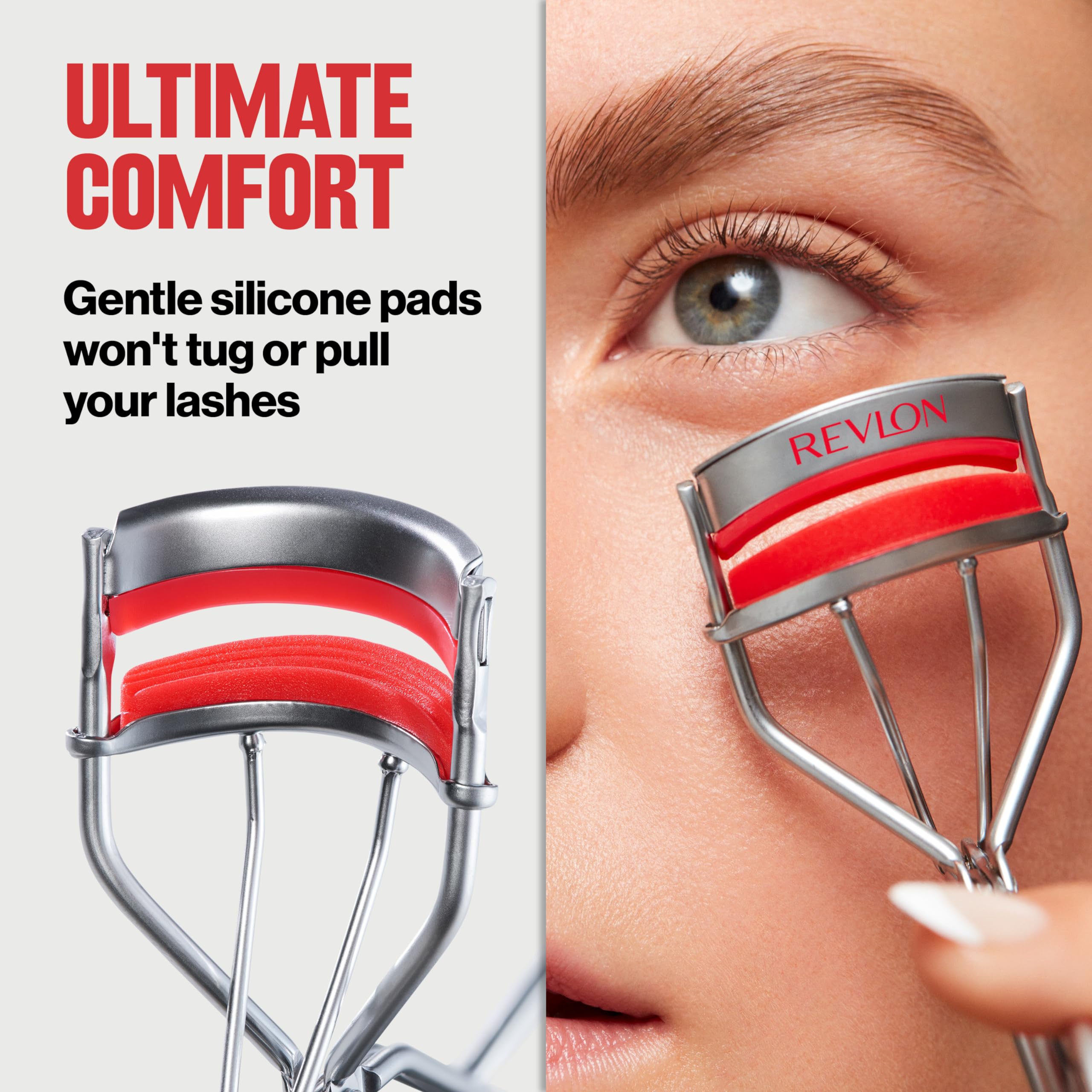 REVLON triple-stepped lash curler soft silicone lower pad aids gentleness
