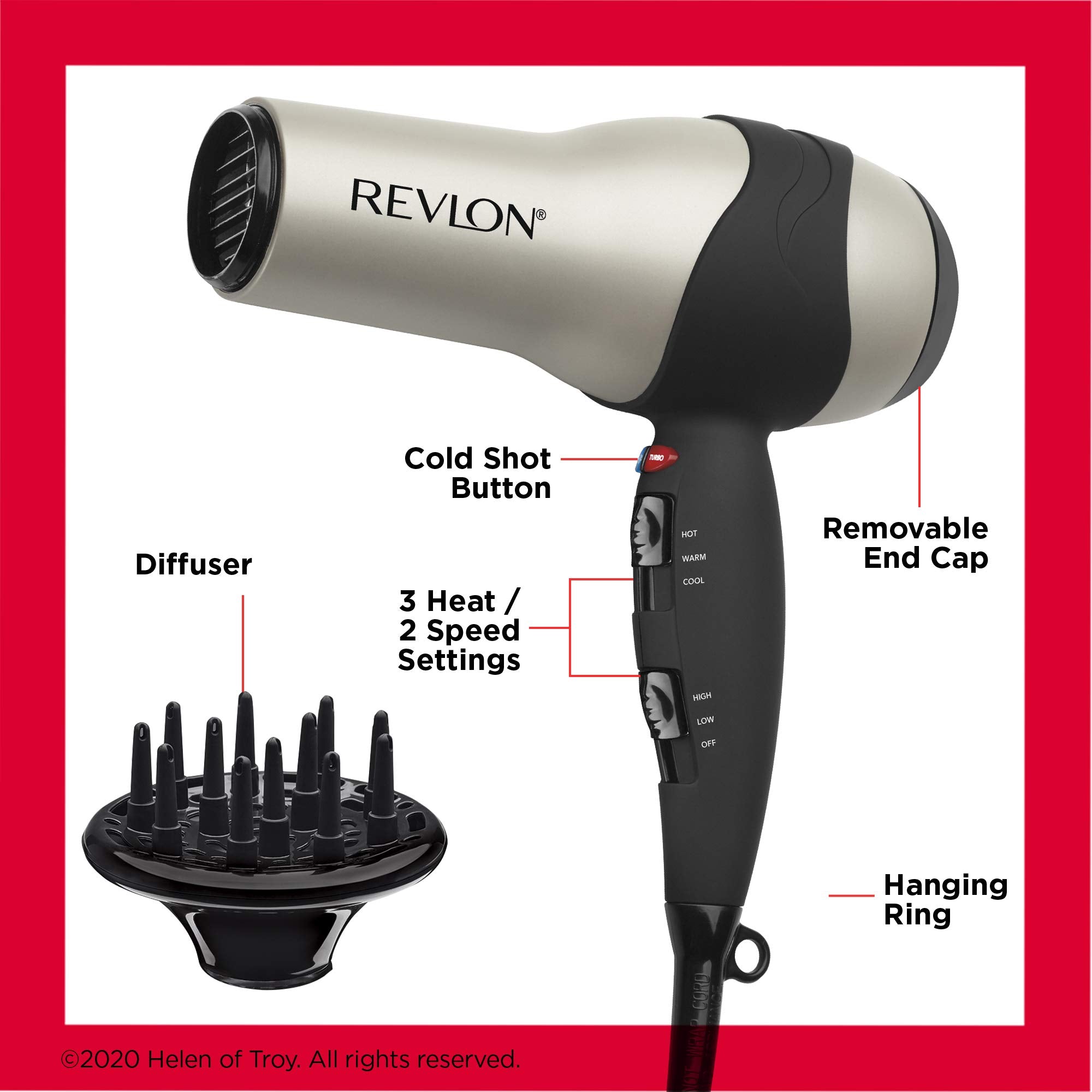 REVLON Turbo Hair Dryer cool shot helps set your style quickly.