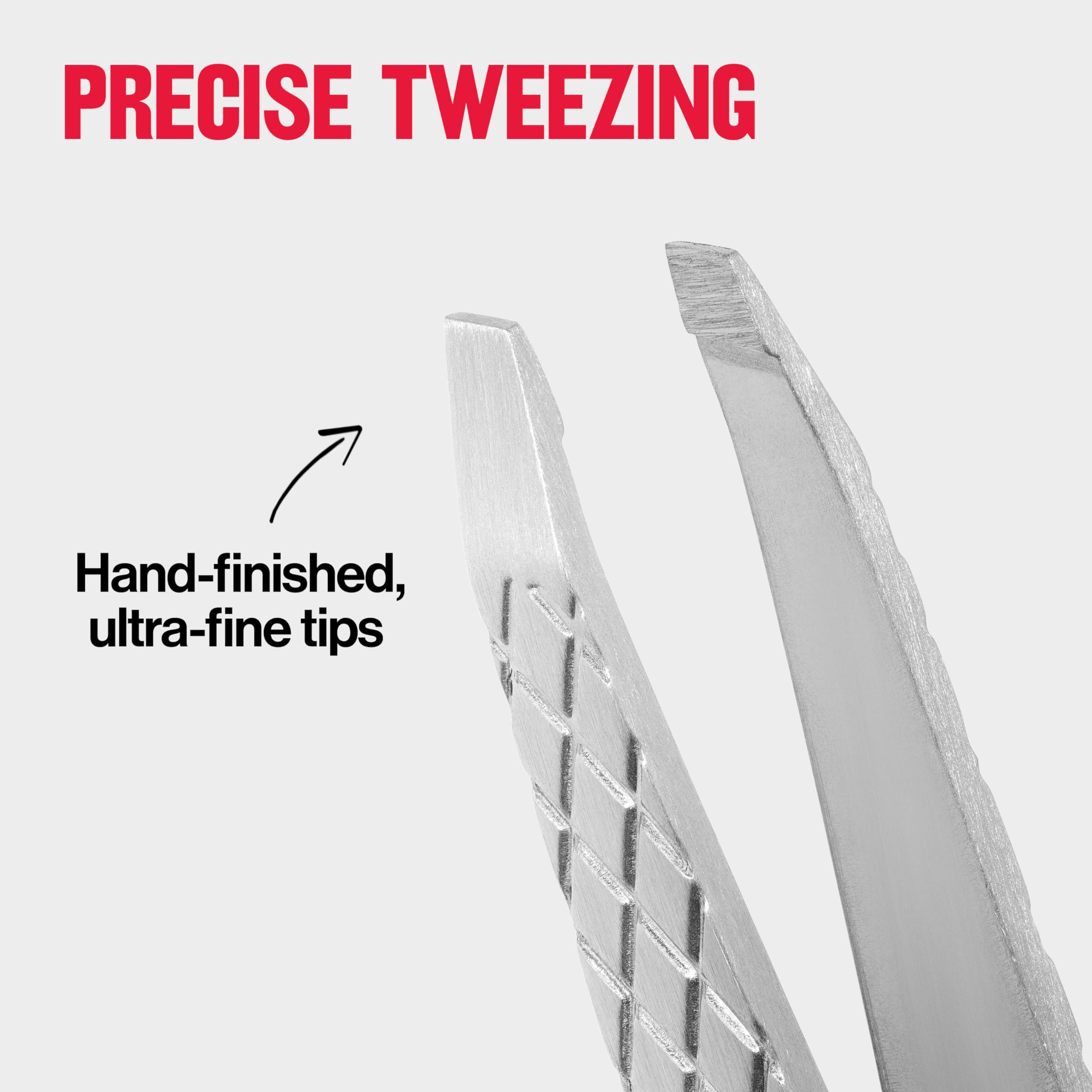 REVLON Ultimate Slant Tweezer slim profile for comfortable handling while grooming.
