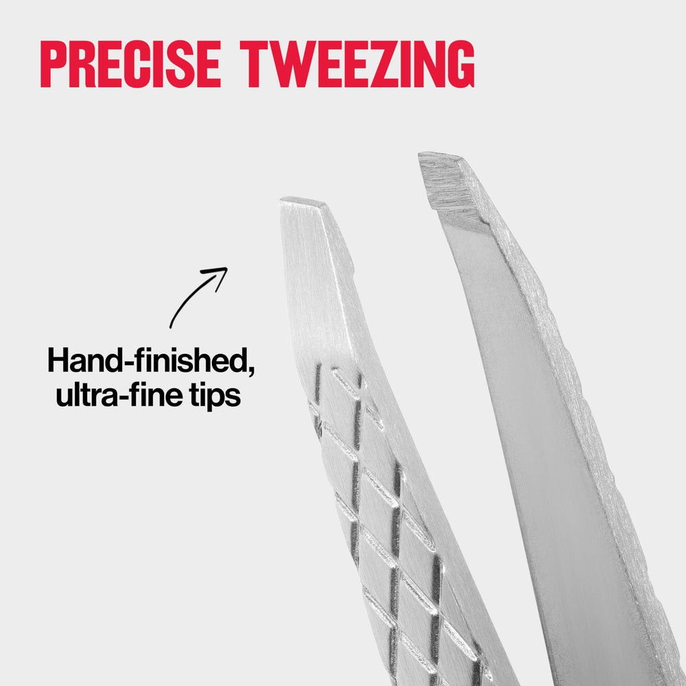 REVLON Ultimate Slant Tweezer slim profile for comfortable handling while grooming.