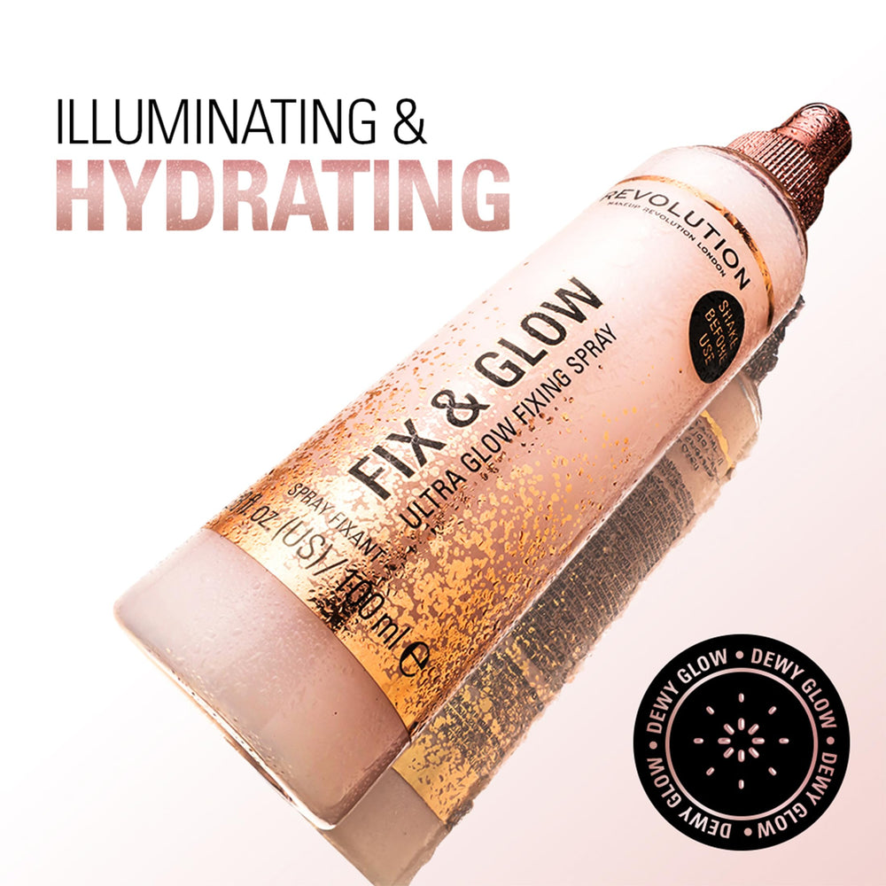 Fix & Glow ofrece un acabado brillante suave para un look radiante.