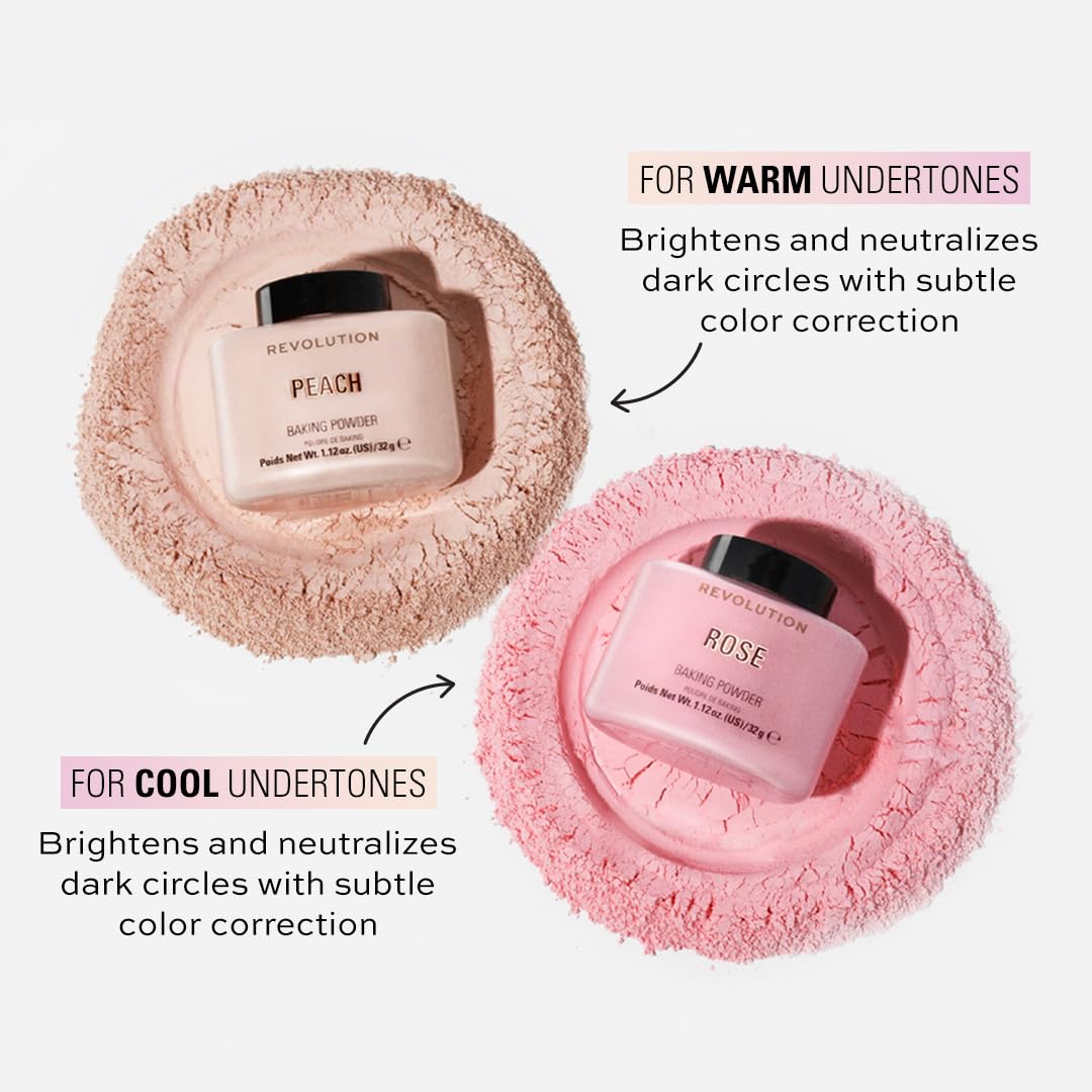 Revolution Beauty London Rose Loose Powder swatch showing radiant, even tone