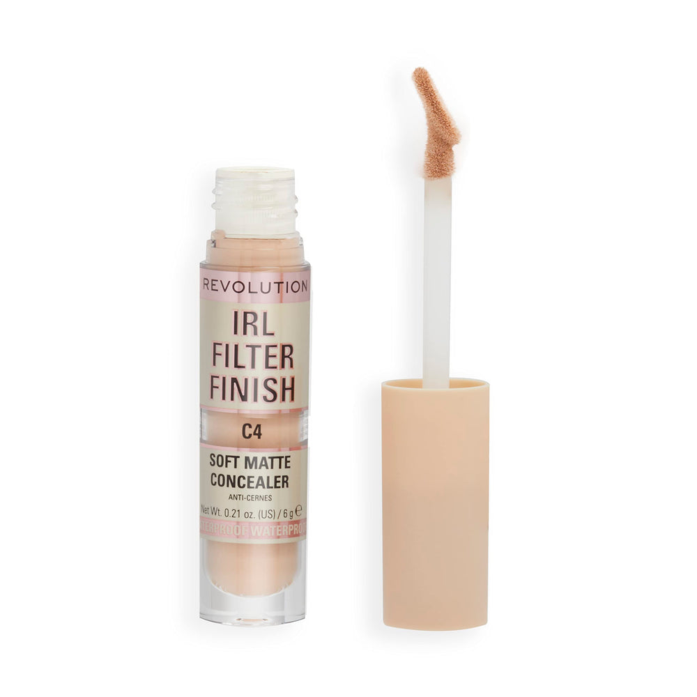 Revolution IRL Filter Finish Concealer bottle close-up showing full coverage