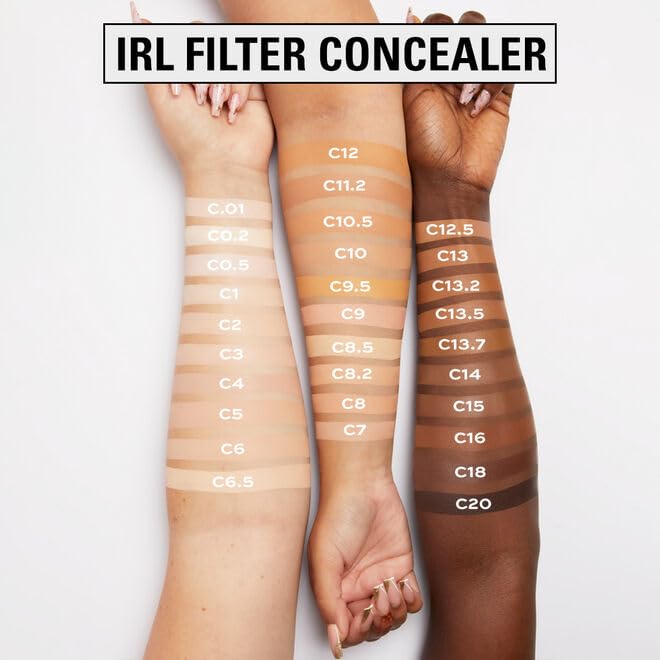 Revolution IRL Filter Finish Concealer swatches across diverse shade range