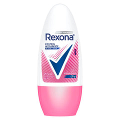 Rexona powder roll-on for women in use, providing long-lasting sweat protection.