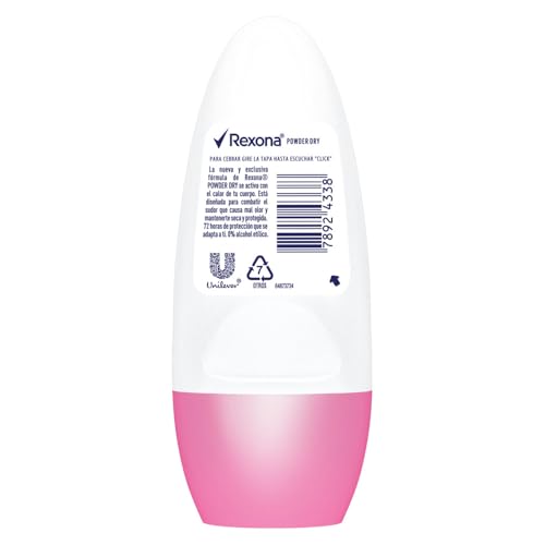 Rexona powder roll-on for women packaging shows compact 50 ml design and travel-ready size.