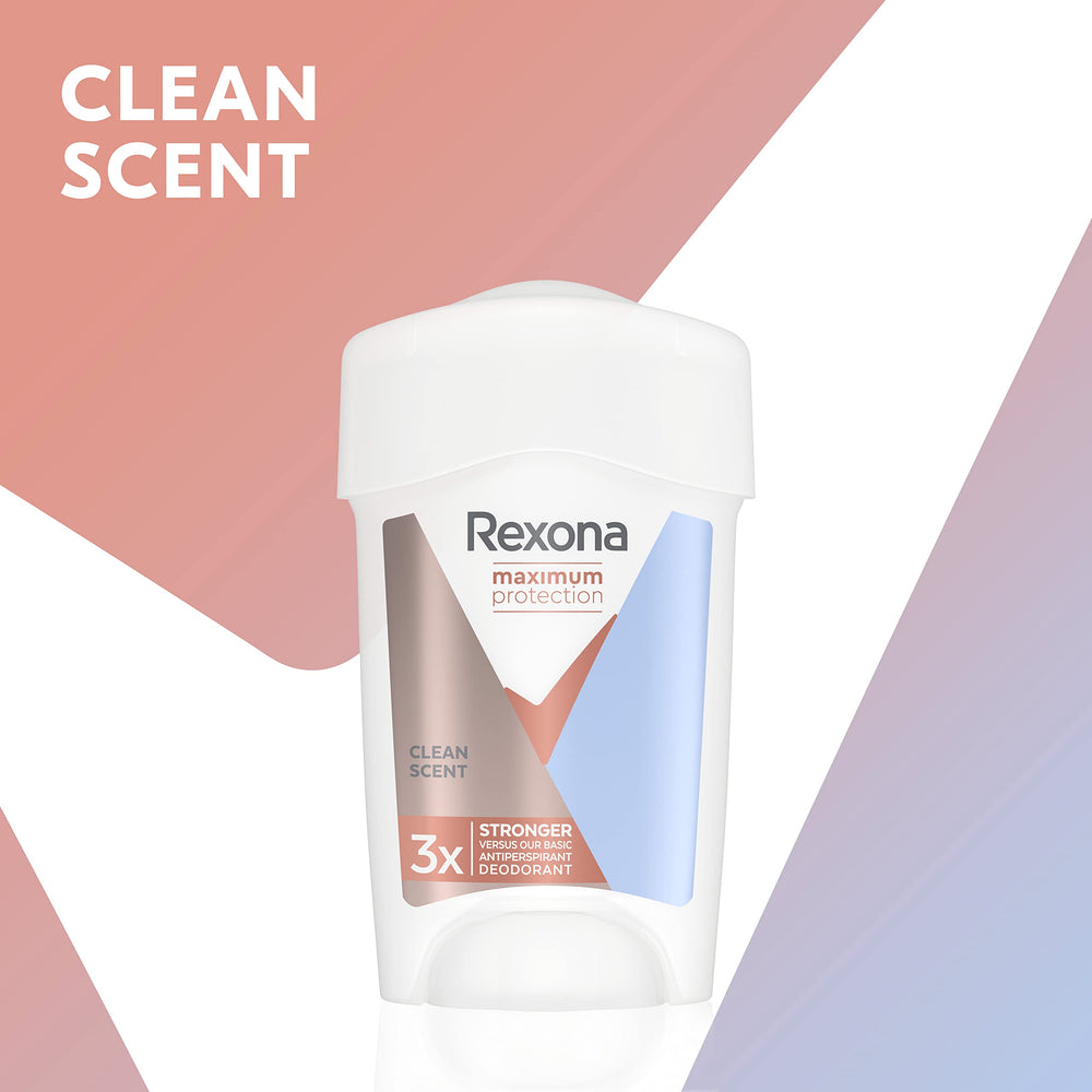 Rexona protección máxima crema-stick sensación fresca durante el día.