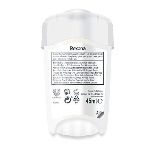 Rexona protección máxima crema-stick textura cremosa para sensación suave.