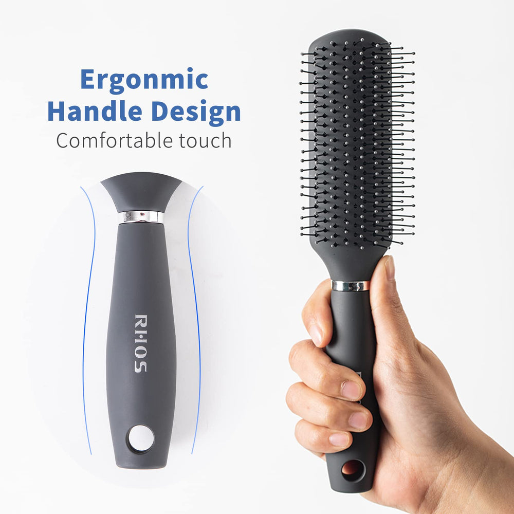 RHOS ergonomic-handle brush provides secure grip during styling