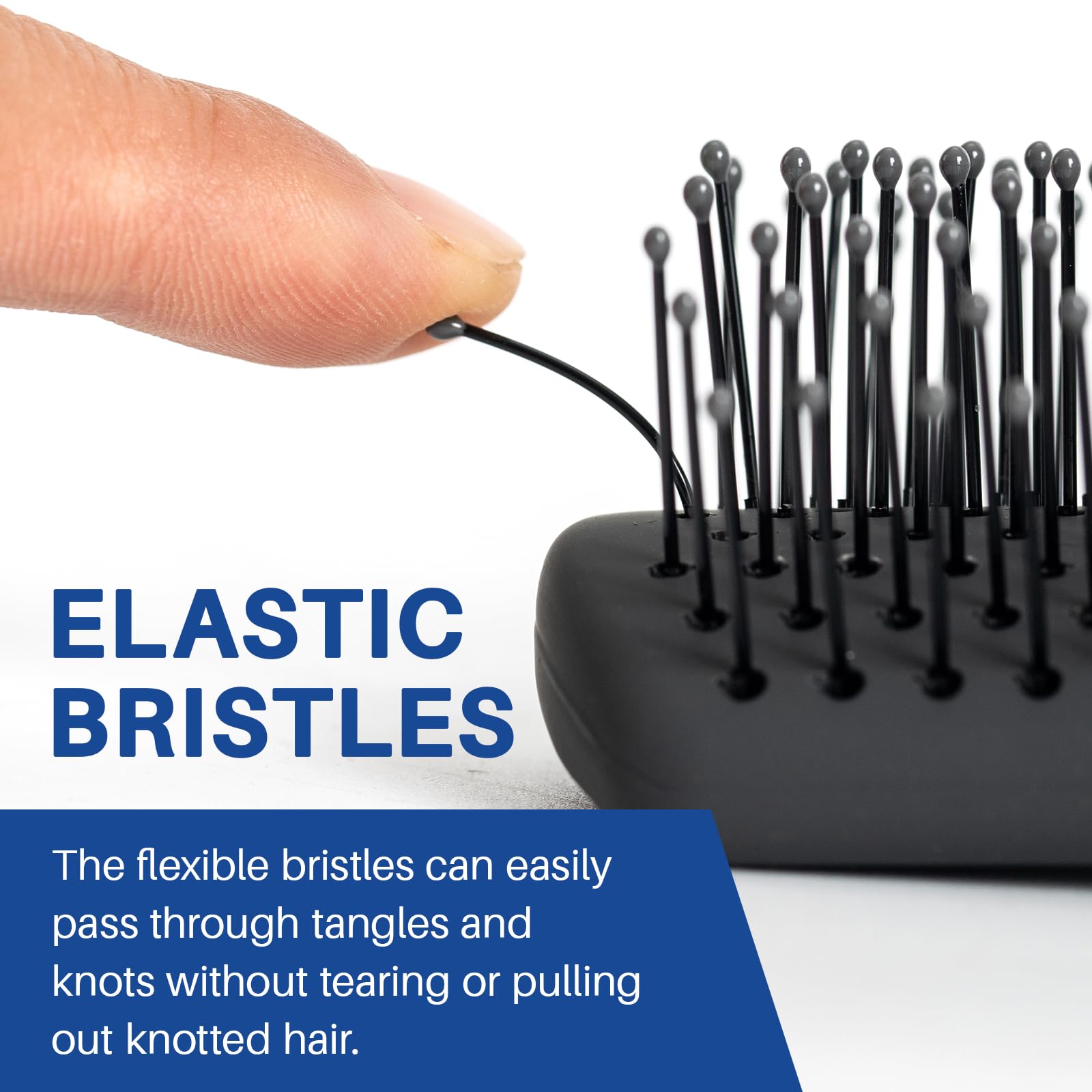 RHOS brush closeup highlights round-tip nylon bristles for gentle detangling