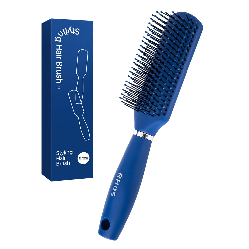RHOS Hair Brush for Men in blue, front view, nylon bristles for gentle detangling