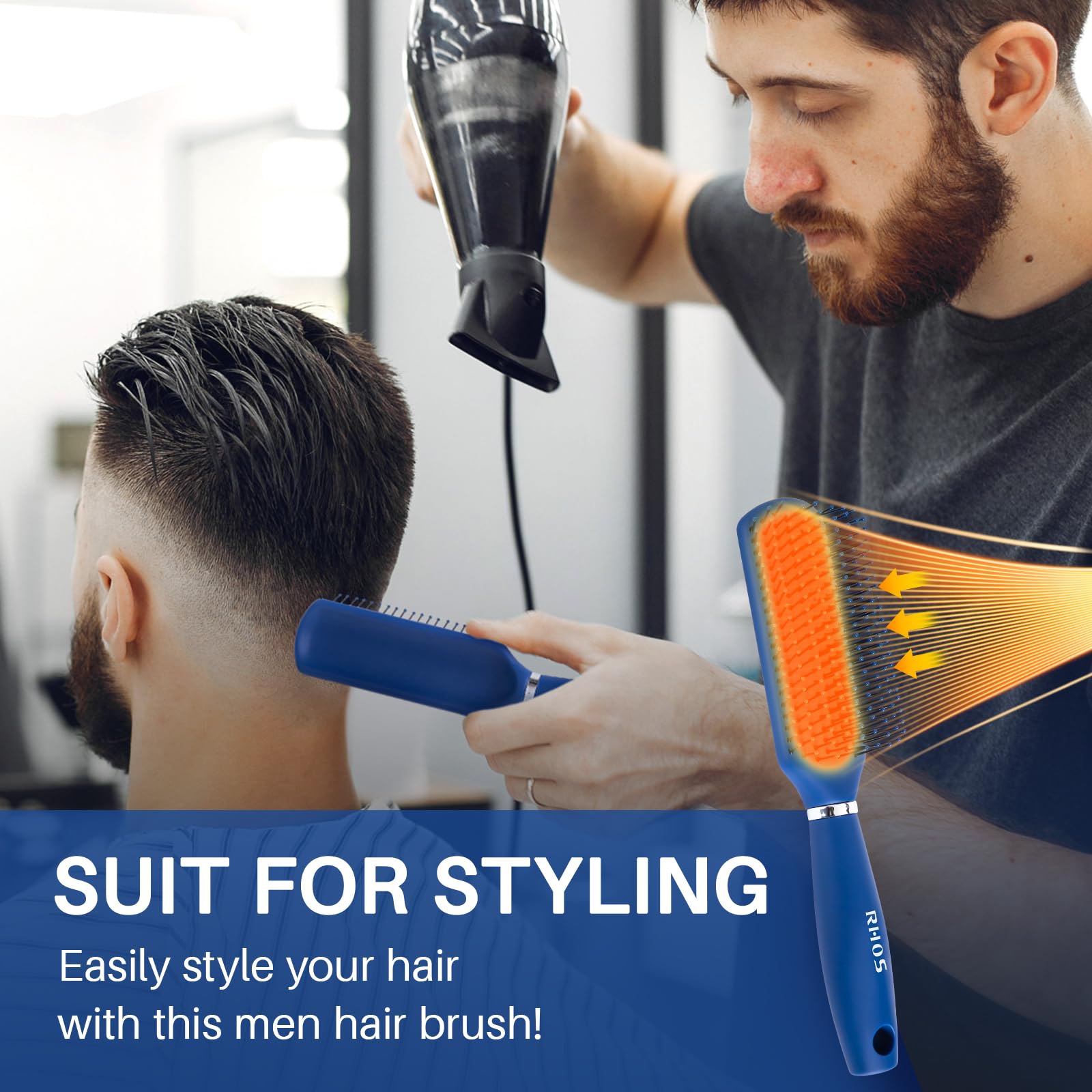 RHOS brush for wet and dry hair, blue color, versatile styling