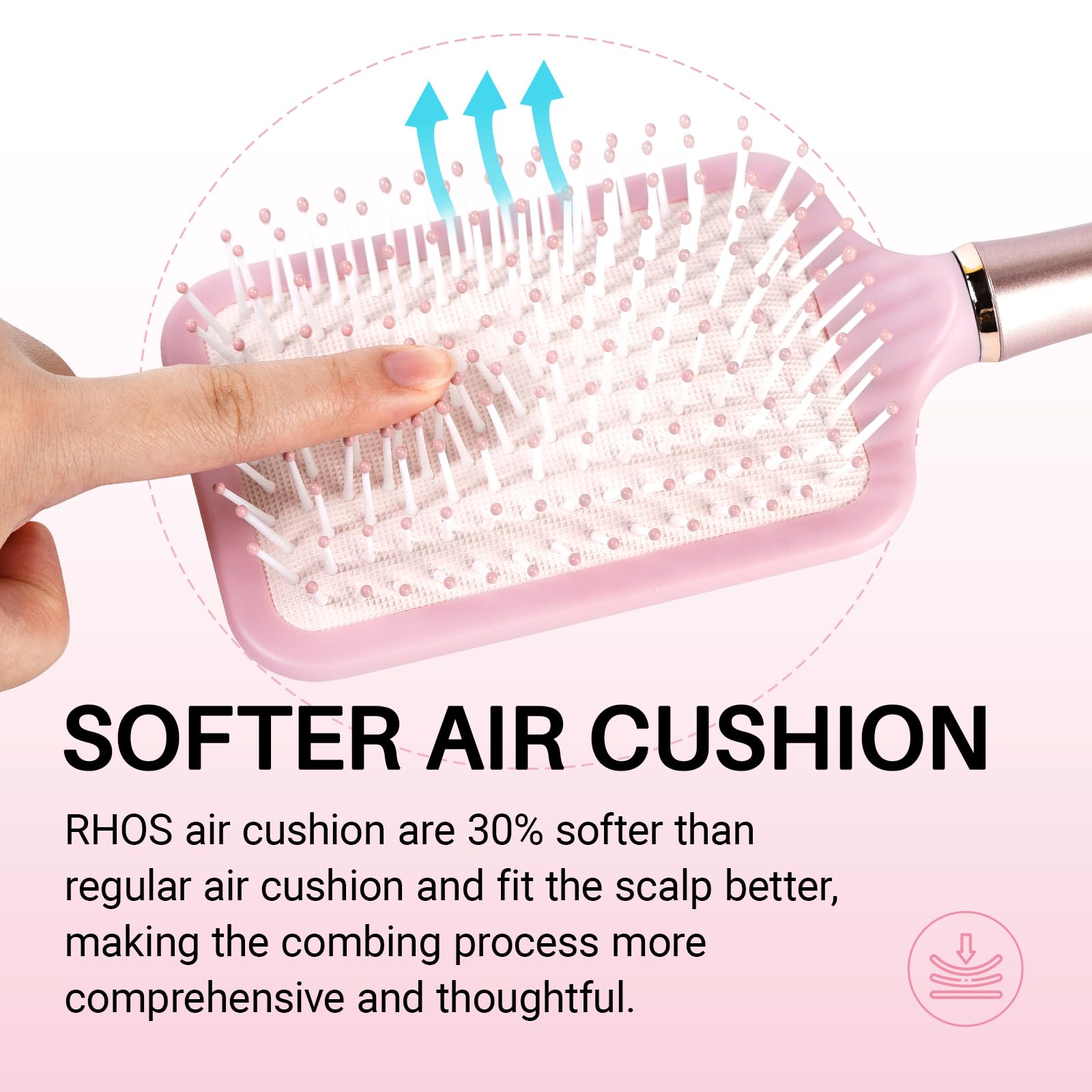 RHOS paddle brush square cushion design cushions scalp while brushing.