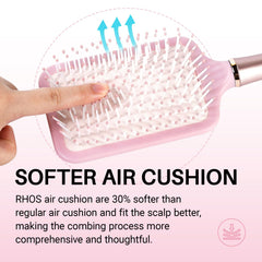 RHOS paddle brush square cushion design cushions scalp while brushing.