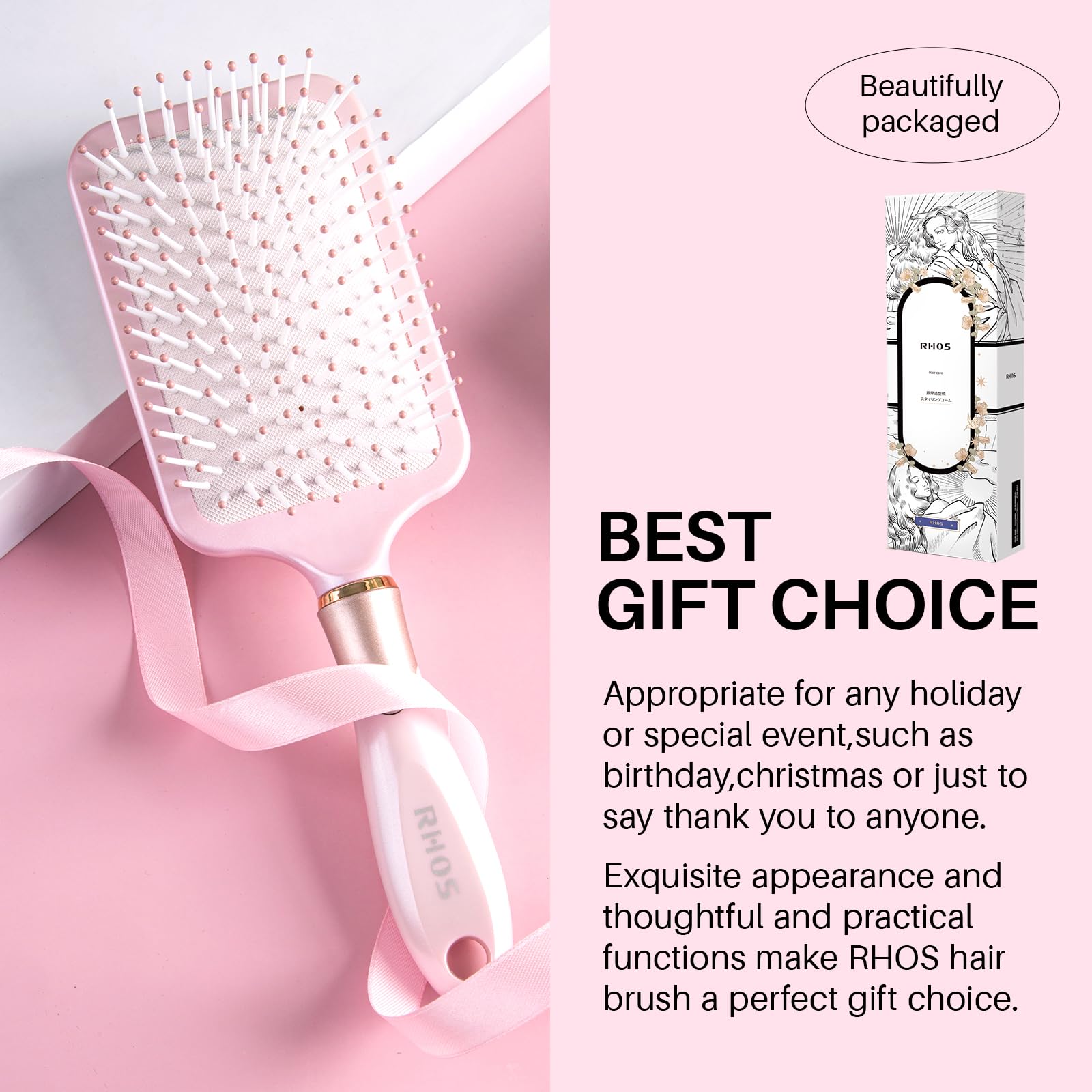 RHOS paddle brush for wet and dry hair smooths frizz and defines texture.