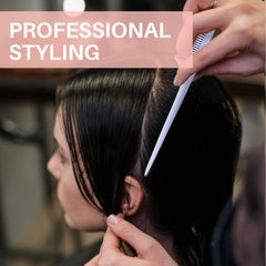 RHOS rat tail comb with pick for fast parting and lift.