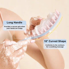 RHOS blue shampoo brush with long handle for easy grip