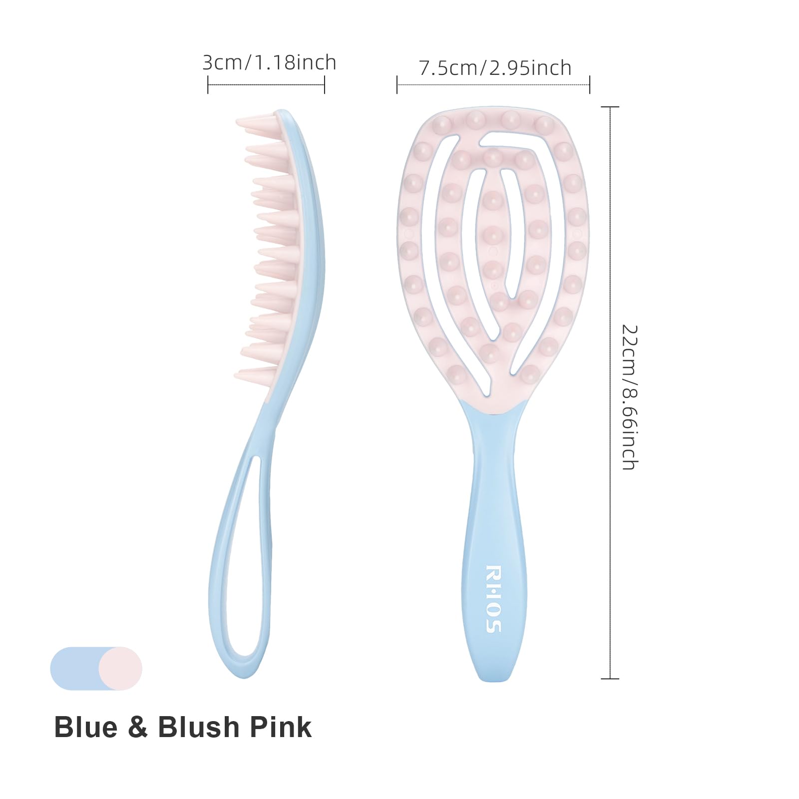 RHOS blue shampoo brush enhances modern bathroom aesthetics