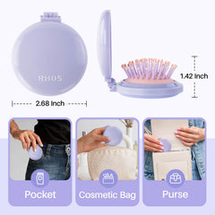 RHOS folding brush with built-in mirror for quick appearance checks