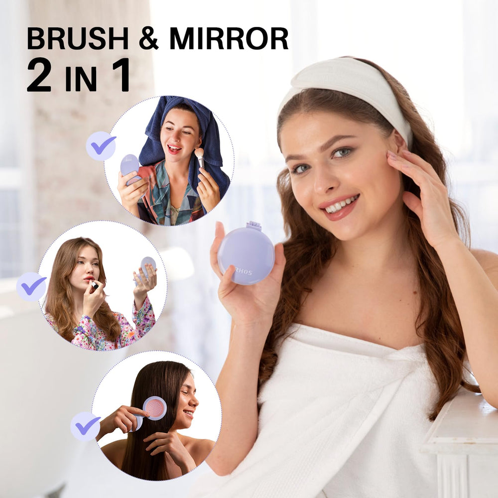 RHOS brush close-up shows soft nylon bristles for gentle detangling
