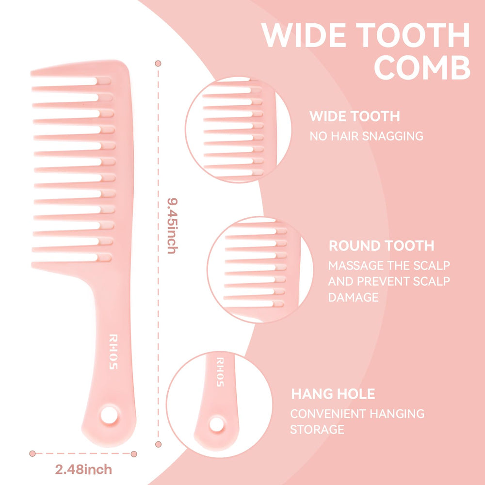 RHOS wide-tooth comb pink with ergonomic grip for daily detangling