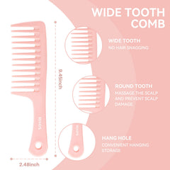 RHOS wide-tooth comb pink with ergonomic grip for daily detangling