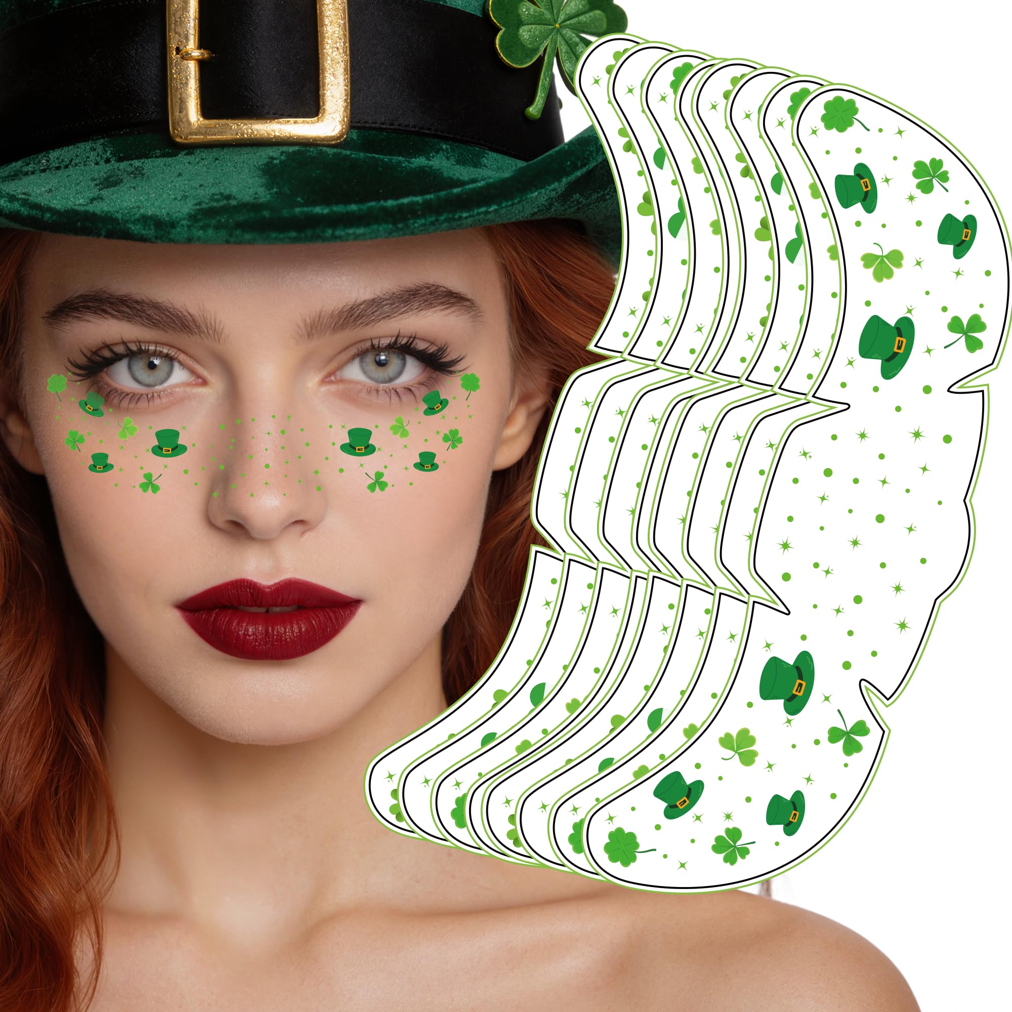 Tatuajes faciales temporales Riccioofy con trébol, 8 piezas para fiestas.