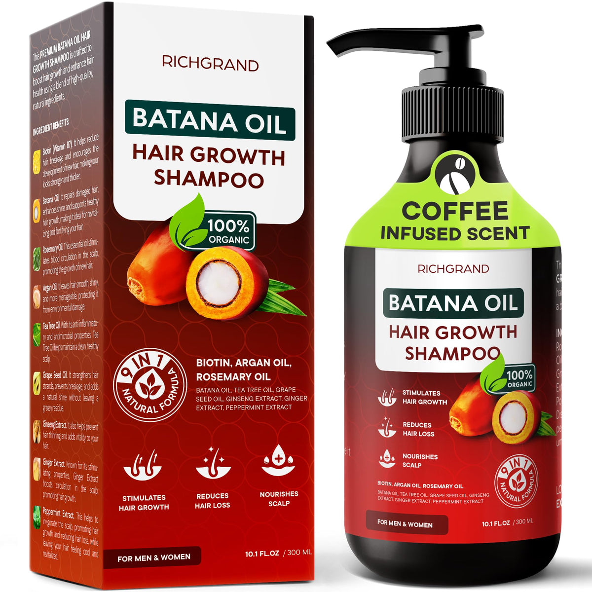 RICHGRAND Batana Champú en botella: fortalecimiento para cabello fino y volumen.