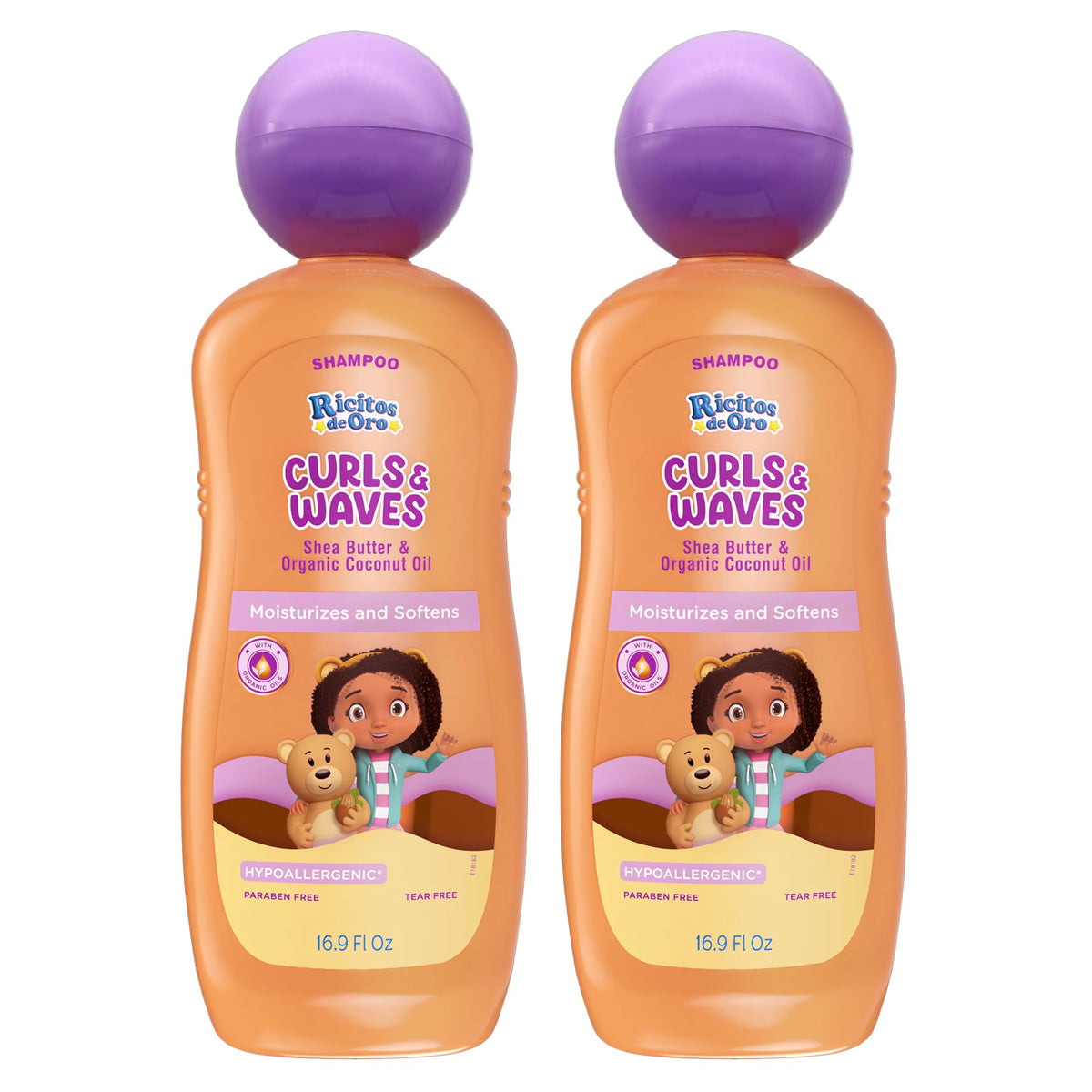 Ricitos de Oro: botella de champú para rizos y ondas, define y cuida cabellos infantiles.