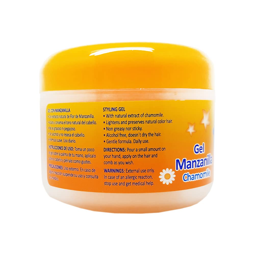 Ricitos de Oro Chamomile Styling Gel natural ingredients close-up highlight calming scent.