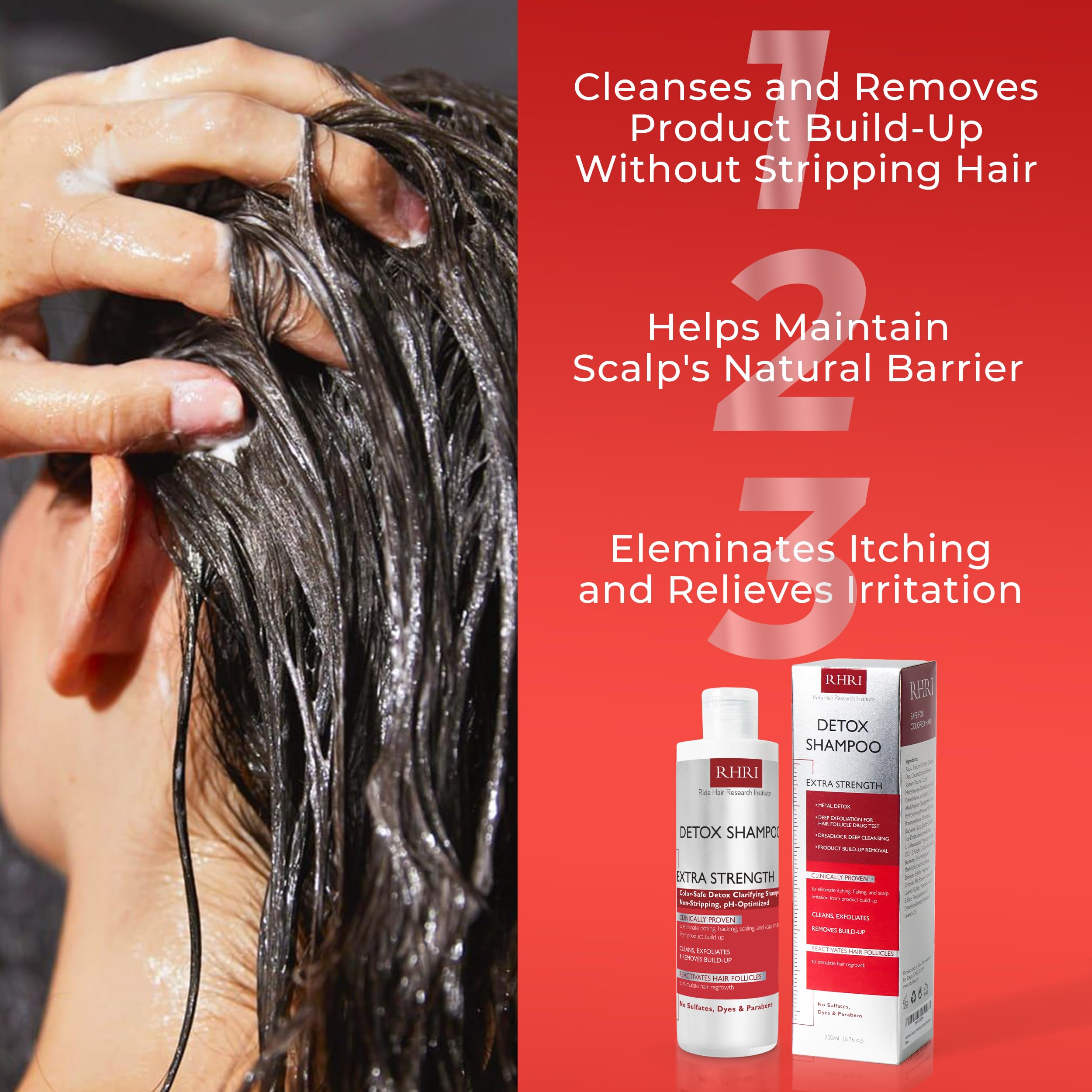 Rida Detox Shampoo color-safe formula preserves vibrancy while removing buildup.