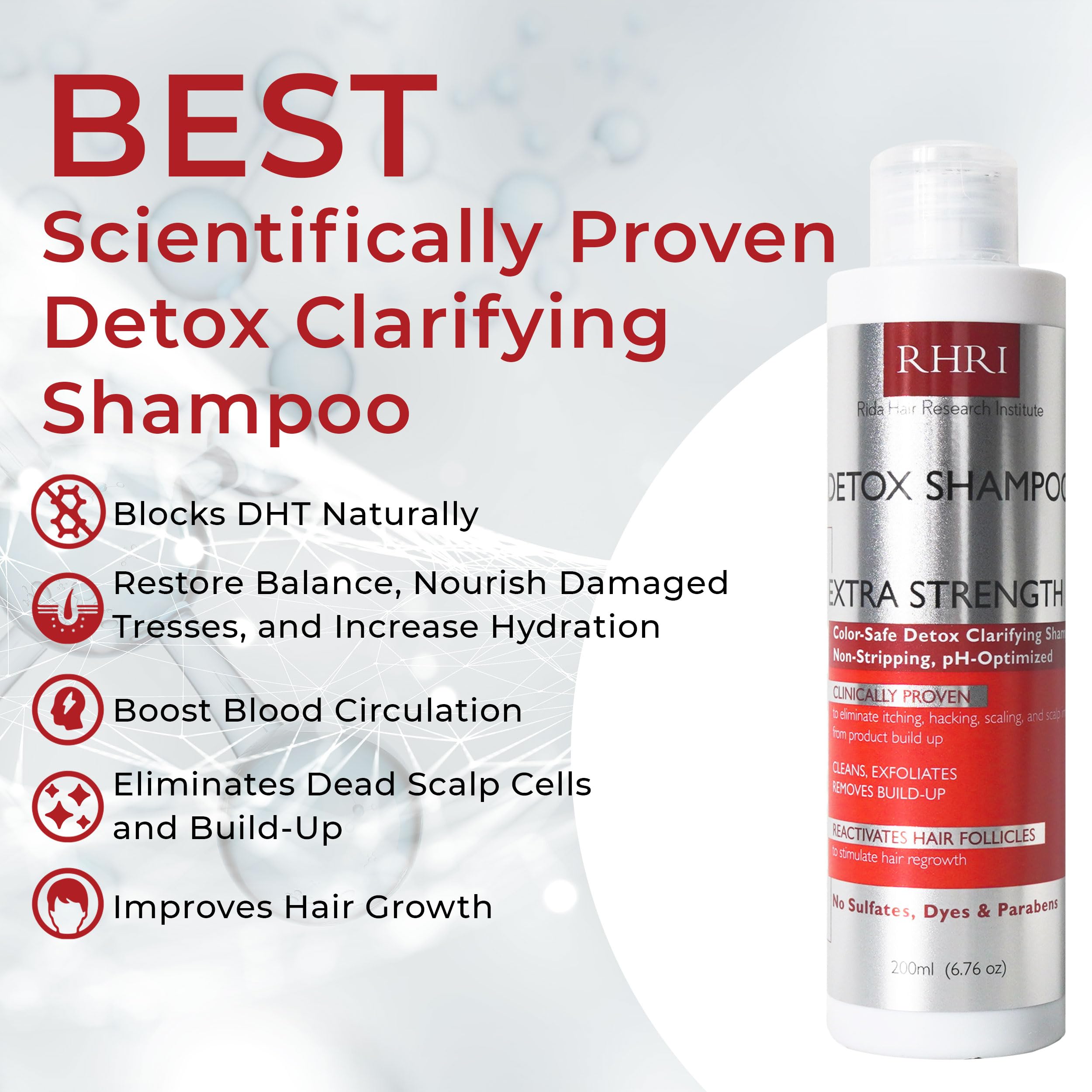 Rida Detox Shampoo scalp application demonstrating soothing cleanse for irritated scalps.
