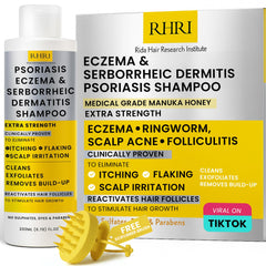 Rida Hair psoriasis shampoo bottle with Manuka honey for soothing scalp relief