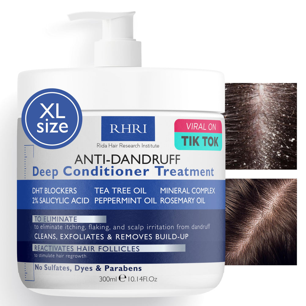 Rida Hair Research Institute: botella de acondicionador anti caspa con aceite de árbol de té para alivio suave.