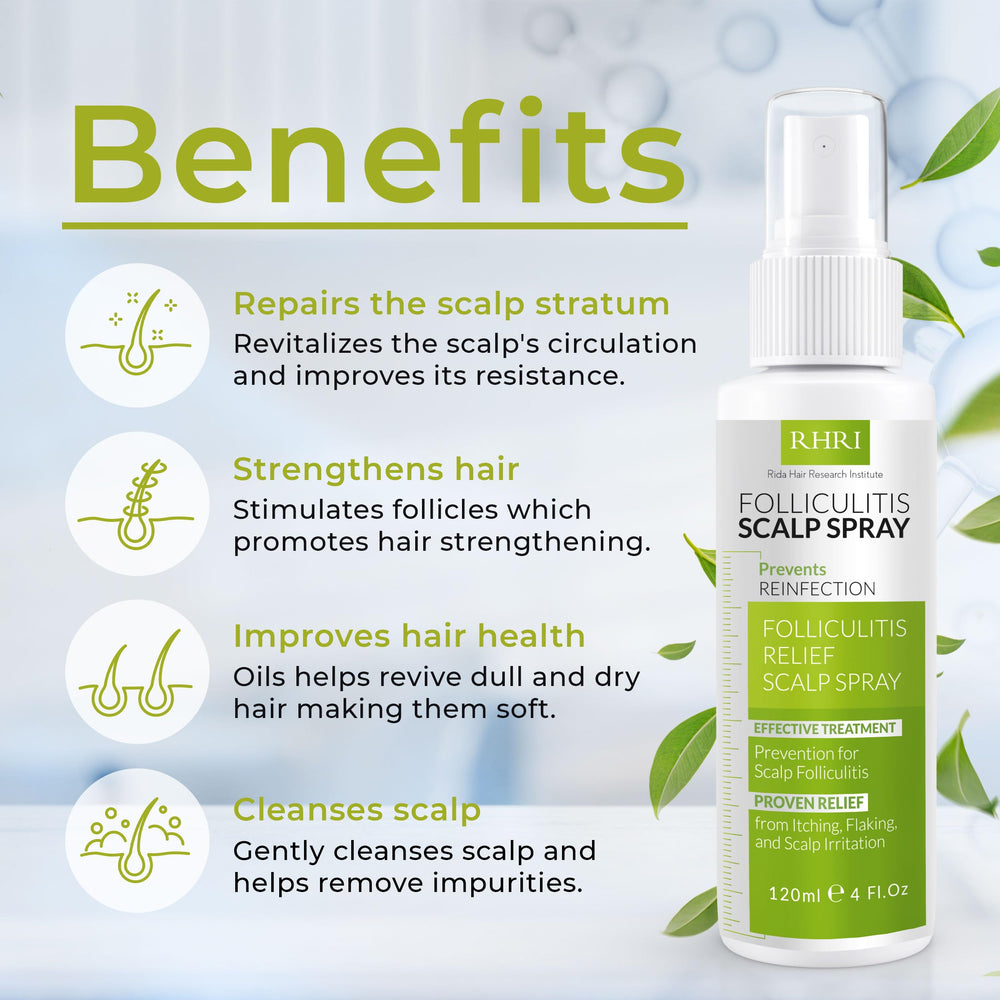 Rida Folliculitis Scalp Spray nozzle dispensing antifungal formula for dandruff care
