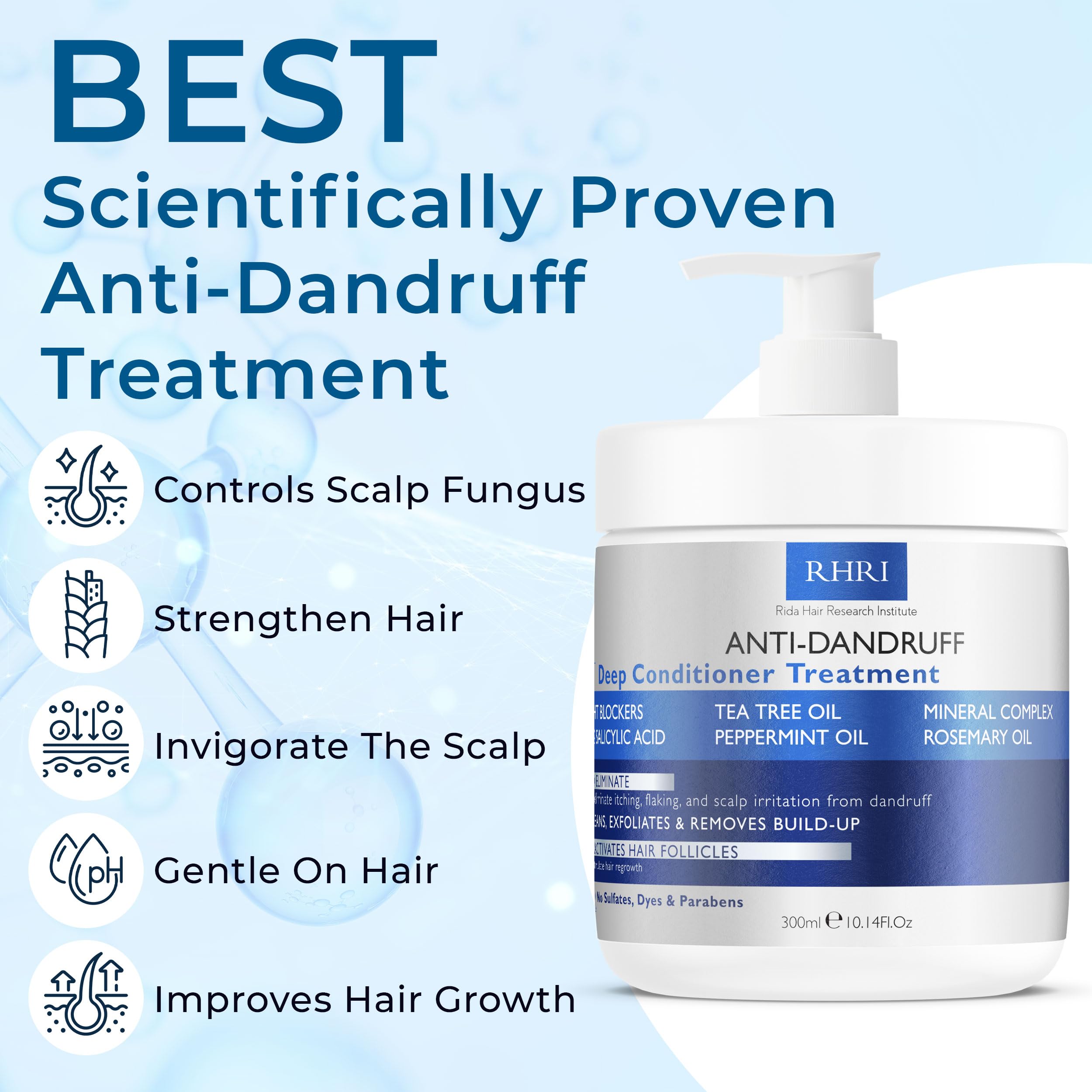 Rida Hair Research Institute: persona aplicando el acondicionador en el cuero cabelludo para calma.