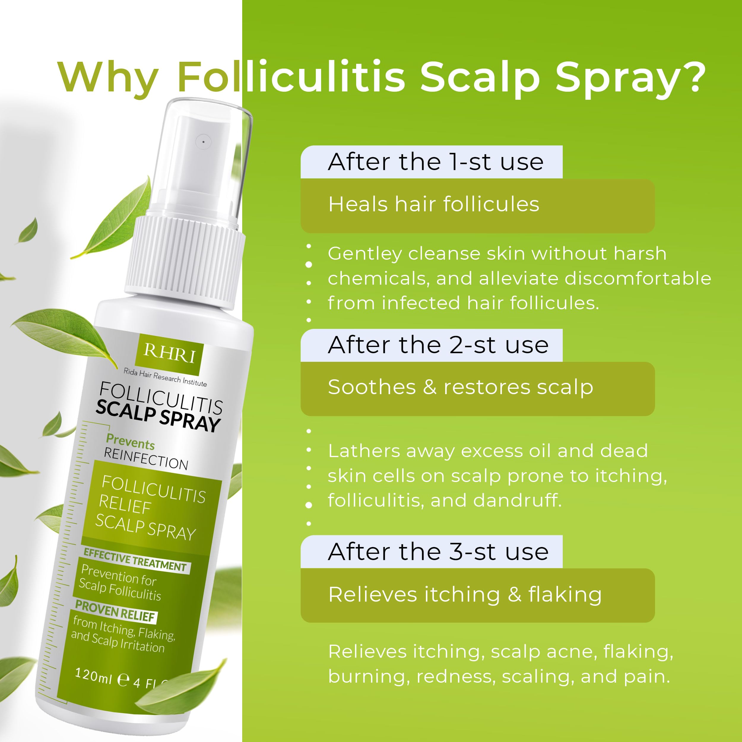 Rida Folliculitis Scalp Spray applied to scalp with soothing relief emphasis