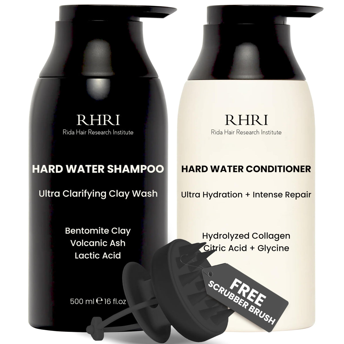 Rida Hard Water Shampoo clarifying action with bentonite clay for mineral buildup relief