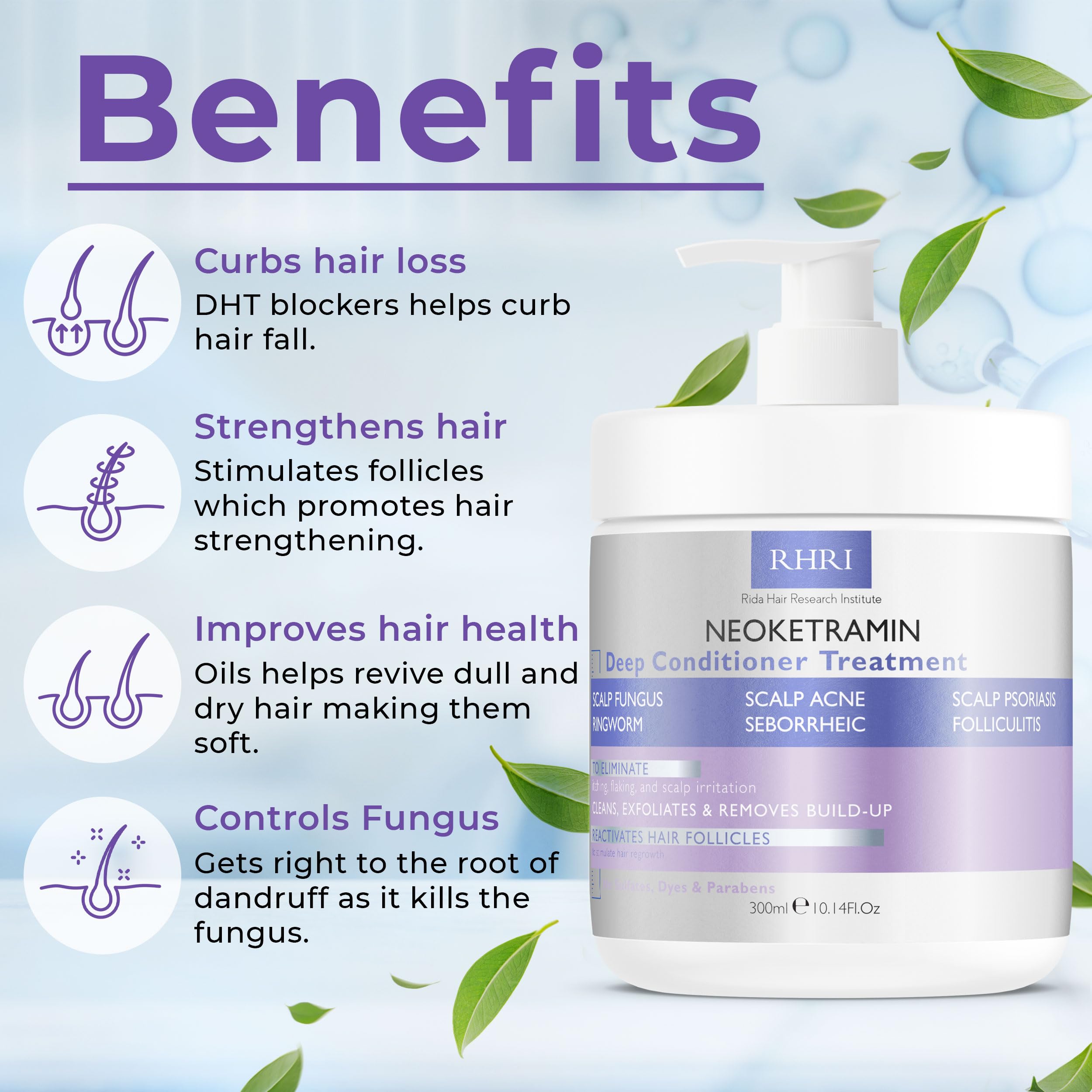 Close-up of Neoketramin ingredients highlighting anti fungal formula