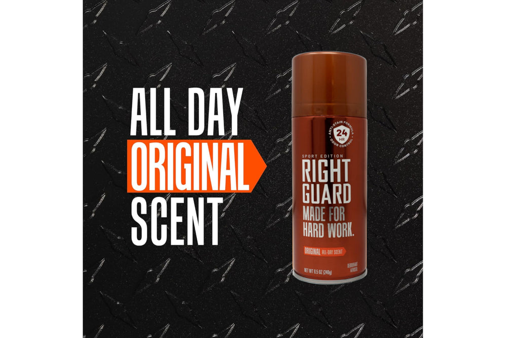 Right Guard Sport desodorante en aerosol Original, secado rápido para entrenamientos intensos.