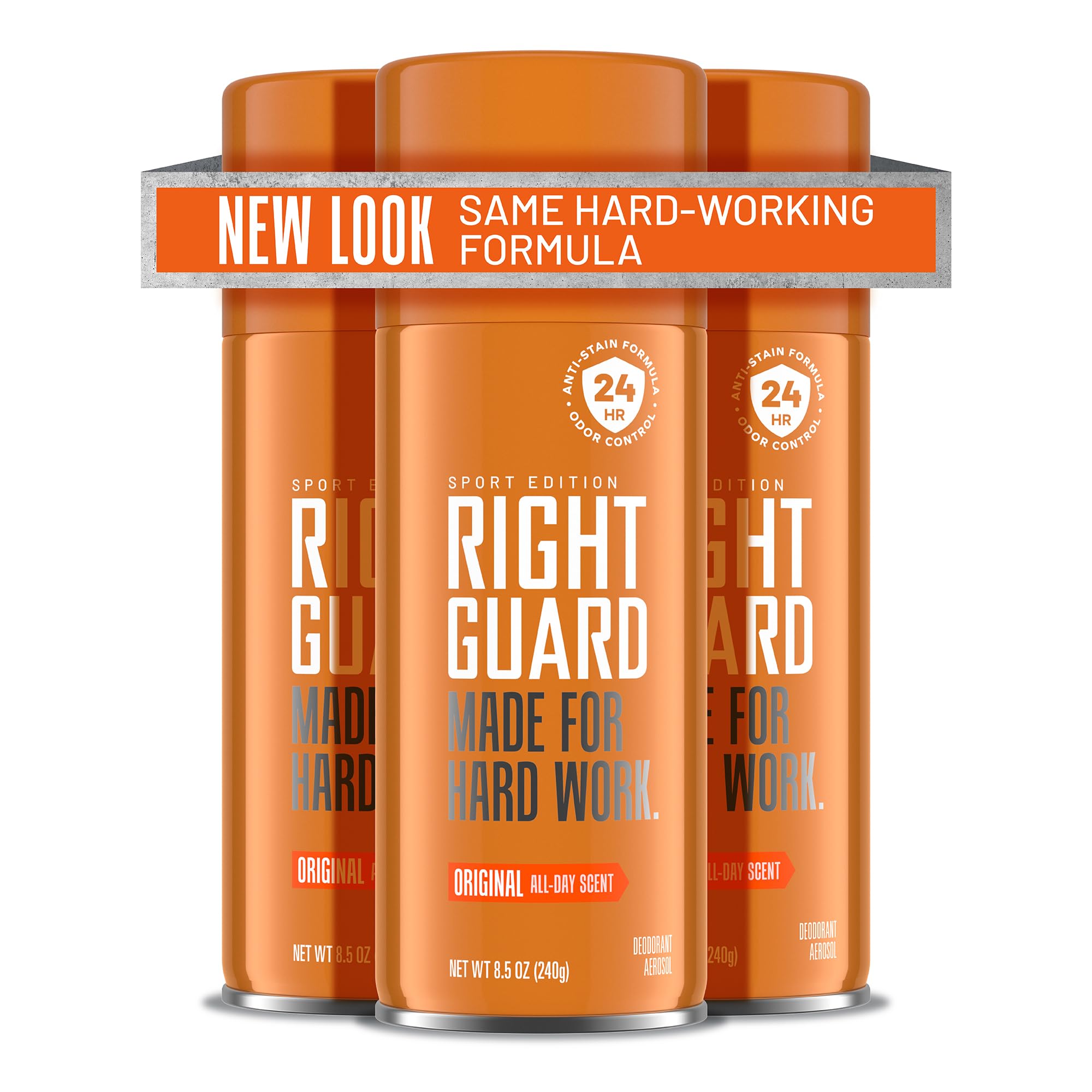 Right Guard Sport Original en aerosol, lata visible, protección duradera sin aluminio para todo el día.