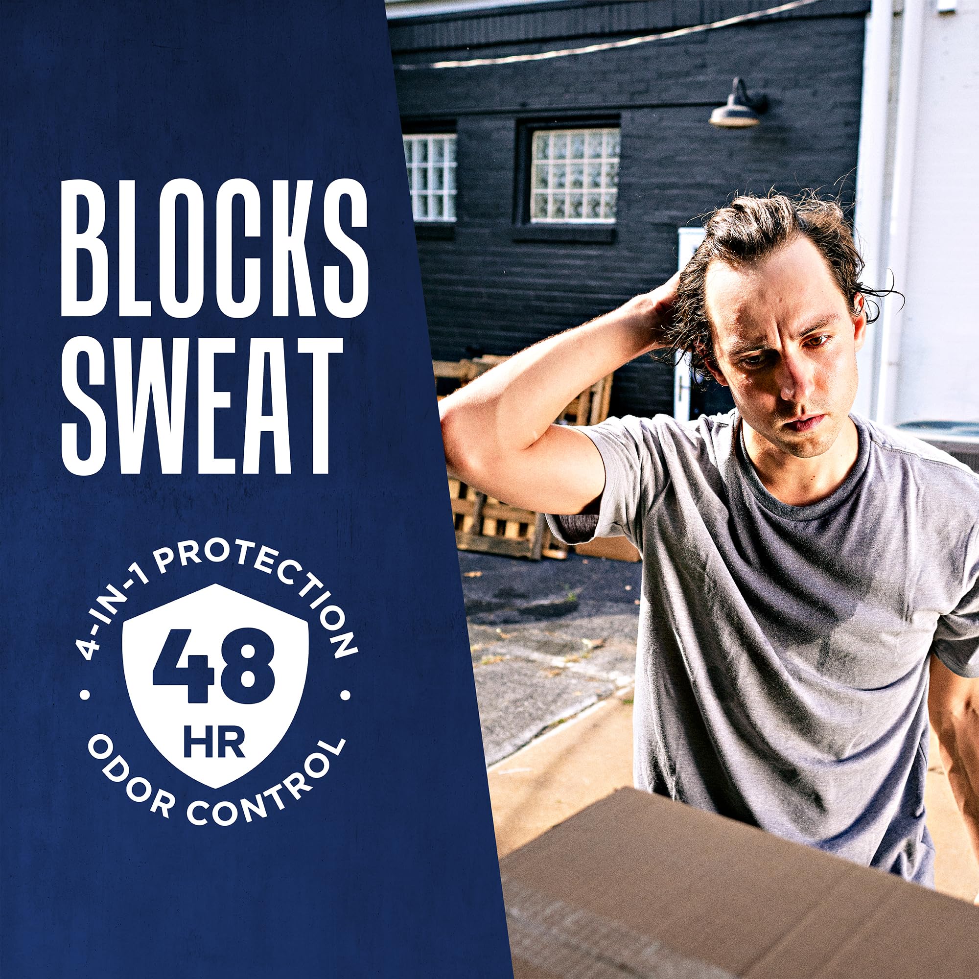 Fine mist provides 4-in-1 protection against sweat, odor, bacteria, and wetness for active men.