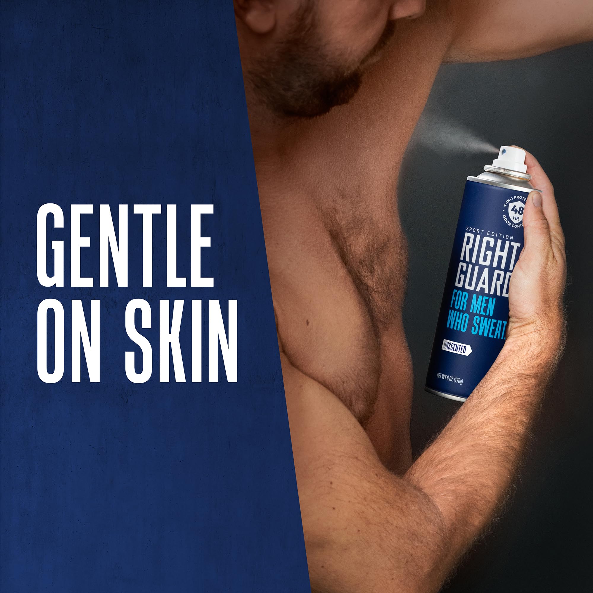 Right Guard Sport Unscented 3-pack packaging emphasizes value and long-lasting coverage